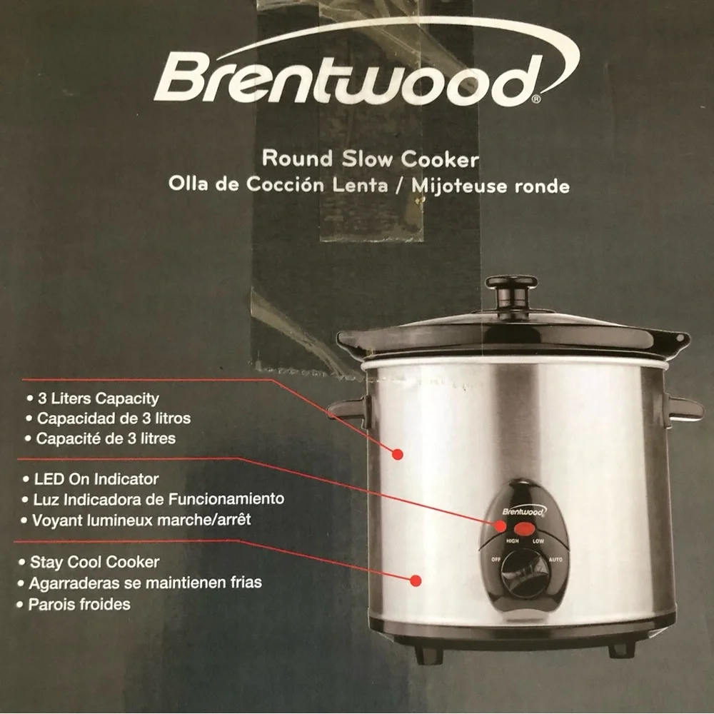 Brentwood Stainless Steel 3 Quart Round Slow Cooker nwt